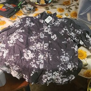 Grey floral button up